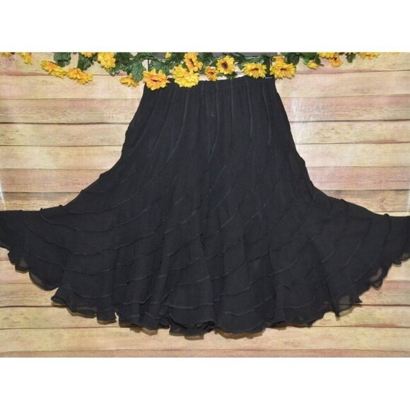 Back In The Saddle Ladies S Black A-Line Flared Midi Lined Sheer Trumpet Skirt - Picture 2 of 8
